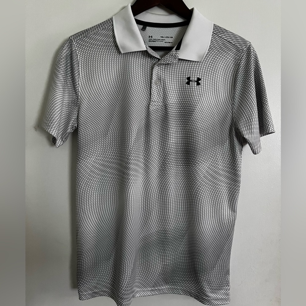 Under Armour Heatgear Youth XL Gray and White Polo Shirt, NWOT